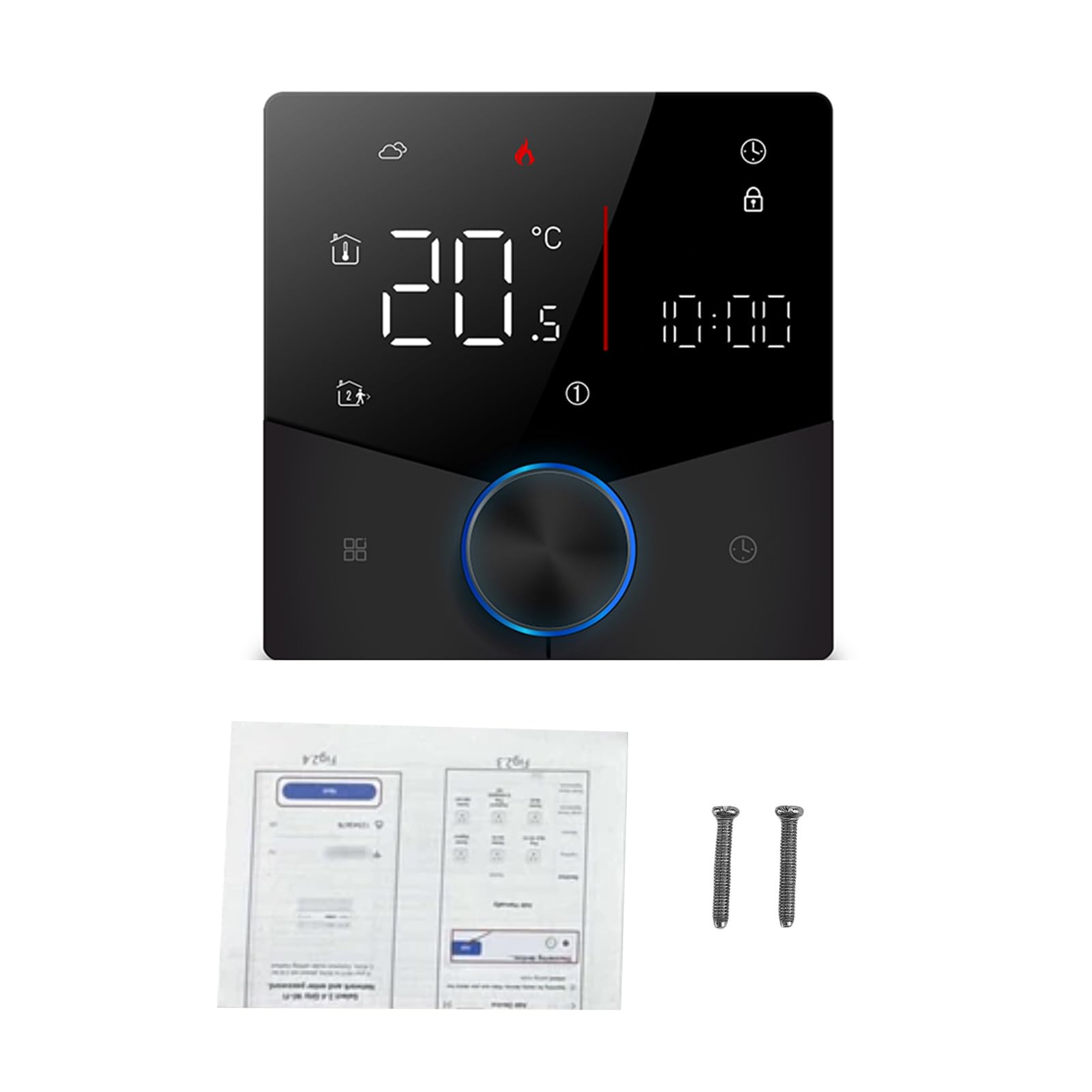 Hyuduo Inteligentny Termostat WiFi, Sterownik Wodnego Ogrzewania Podłogowego 5A ze Sterowaniem za pomocą Aplikacji, Programowalny Co tydzień Panel Dotykowy, Pokrętło Kolorowego Oświetlenia,