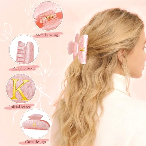 Image of Initial Hair Clips Personalized Hair Claws - Monogram Hair Claw Large Hair Clip,Fashion Glitter Claw Clips Hair Accessory - Pink,I