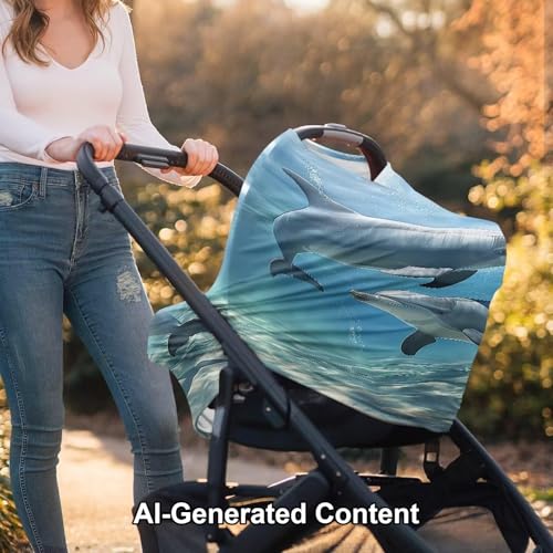 Image of ZFRXIGN Dolphin Baby Car Seat Cover Blue Ocean Theme Nursing Cover for Girls Soft Infant Carseat Canopy,Shopping Cart /High Chair /Stroller Covers, Baby Shower Gifts