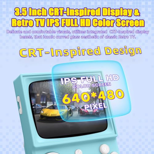 R36T Retro Gaming Console, 3.5'' IPS Screen CRT-Inspired, Handheld Game Console with 18000+ Classic Games Supports WiFi Networked Fighting and OTG, 3500mAh Battery, with Portable Case(Blue 64GB) - Image 5