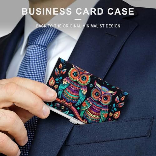 Slim Business Card Case for Men & Women, Pocket Metal Case, Colorful Owl Pictures Professional Aluminum Alloy Business Card Holders, Stylish Purse Name Cards Holder, Buckle Style Shut3