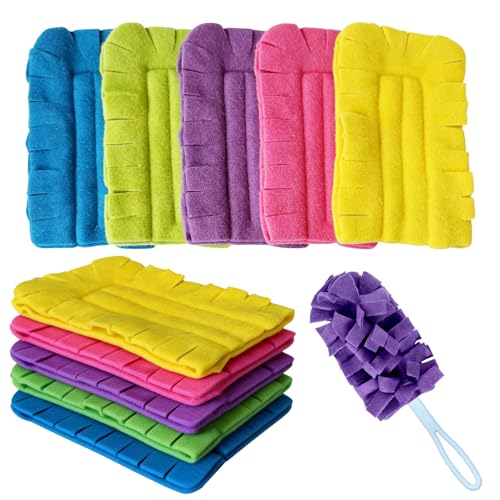 Duster Refill Reusable Fleece Duster Refills Heavy Duty Feather Flat Dusters Refills Washable Cleaning Pads for Home Blinds Car Pet Furniture Fans (5 Pack-Mixed Color)