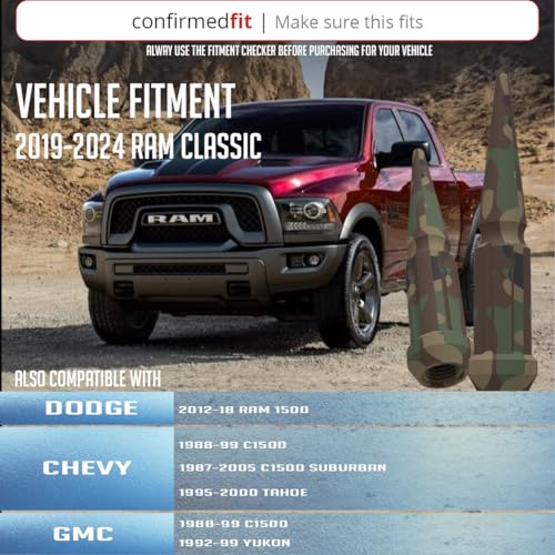 Image of Wheel Accessories Parts 20 Pcs + 1 Key M14x1.50 14x1.50 Thread Spike Spline 4.40 inch Long Lug Nuts Camo Truck Spline Hex Fits Chevy C1500 | GMC 1500 | RAM 1500 Classic | Jeep Wrangler
