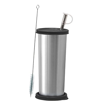 Signora Ware Sip Fast Stainless Steel Tumbler with Steel Straw & 2 Lids | Leakproof | Easy to Carry | Best for Smootheis & Iced Coffee | Perfect for Gym, Yoga & Outdoor Activities (500ml | Black) - image, photos