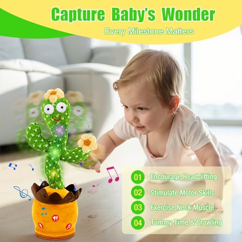 Image of Ayeboovi Dancing Talking Cactus Baby Toy, Mimicking Recording Toy Repeats What You Say (Volume Adjustable Flowering Cactus)
