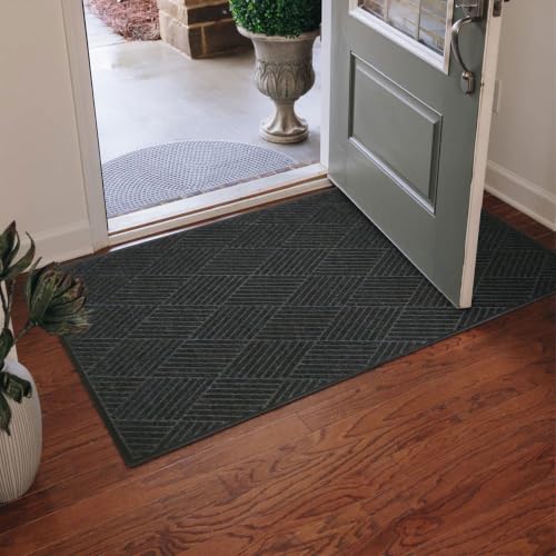 Image of WaterHog Max Diamonds Front Door Mat Indoor Outdoor Entrance, All-Weather Heavy Duty Commercial Doormat, Non-Slip Rubber Backing, Dirt & Moisture Trapper, Low Profile, Made in USA, 35 inchx59 inch Black Smoke