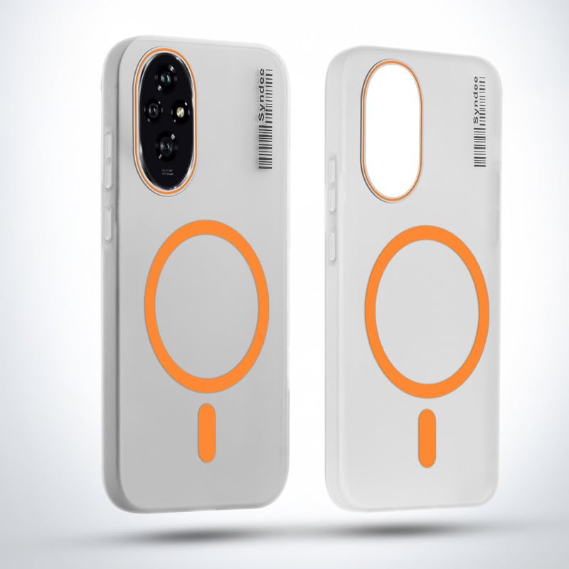 Image of Mr. Case Back Cover for Honor 200 5G Elegant Frosted White Translucent Back | Only Compatible with Wireless Magnetic Accessories | Anti-Scratch Shockproof Phone Case - Orange