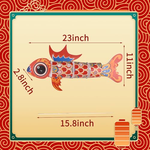 Image of Spring Festival Lantern Chinese New Year Lanterns Year of the Dragon Creative KOI Fish Lanterns Handmade DIY Lanterns Material Lantern(Red)