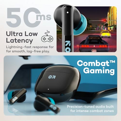 Image of GOBOULT W60 True Wireless in Ear Earbuds 60H Playtime, Zen Quad Mic ENC, 50ms Low Latency, Made in India, Type-C Fast Charging, 13mm Driver, IPX5, TWS Ear Buds Wireless (Black)