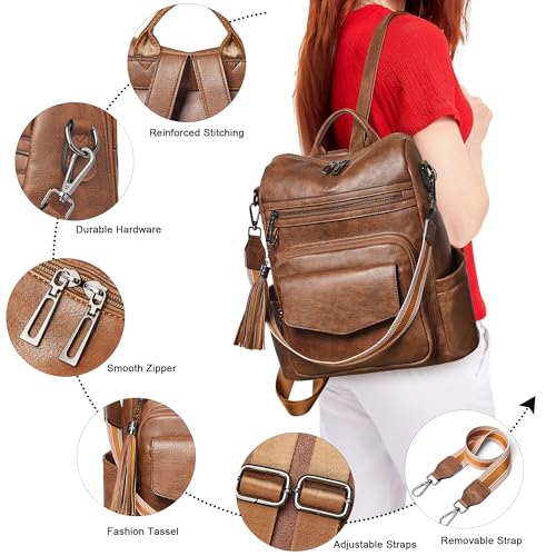 Image of Shrrie Leather Womens Backpack Purse Convertible Crossbody Shoulder Strap