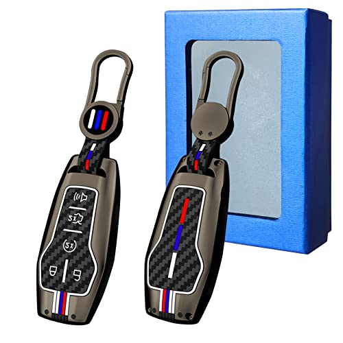Yumzeco Compatible with Ford Mustang Key Fob Cover Key Fob Shells Case for F150 Mustang Explorer Edge Fusion Lincoln MKZ MKC MKX Metal Shell Carbon Fiber Pattern Silicone Full Protection