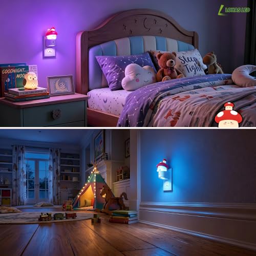 Image of L LOHAS LED Night Light for Kids,Mushroom Night Light,Color Changing | LED Night Light with Dusk to Dawn Sensor, Christmas, Birthday Gift Nightlight for Girls & Kids, Room Decor 2 Pack