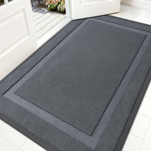 Image of OLANLY Front Door Mat Indoor Outdoor Entrance, Waterproof All-Season, All-Weather Doormat, Sturdy Natural Rubber, Low Profile, Easy Clean Patio Porch Entryway Mat, 59x34, Charcoal Gray
