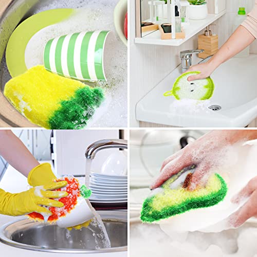 Image of Kenning 16 Pcs Dish Scrubber Non Scratch Dish Washing Scrubbers Reusable Household Cleaning Kitchen Tools for Dishwashing Washing Dishes Cookware Tubs Sinks(Fruit)