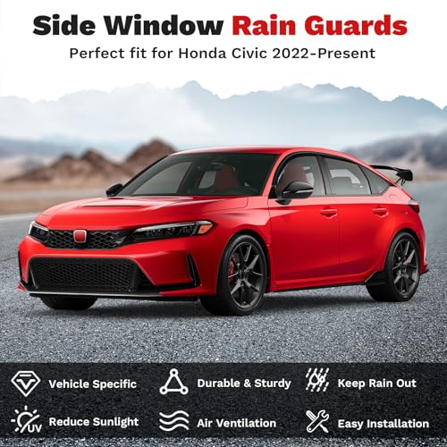 Image of Canvcle Window Visors Rain Guards for 2022-2025 2026 Honda Civic Hatchback LX Sport Touring EX-L Accessories, Outside-Mount Tape-On Side Window Wind Deflectors Vent Visors Shades Rainproof Black 4PCS
