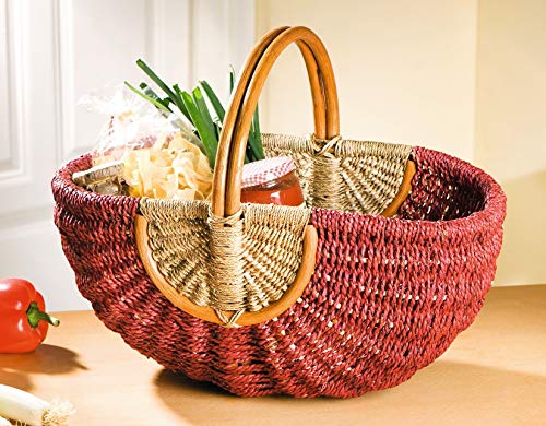 Dekoleidenschaft Einkaufskorb 'Mix' aus Seegras & Rattan geflochten,...