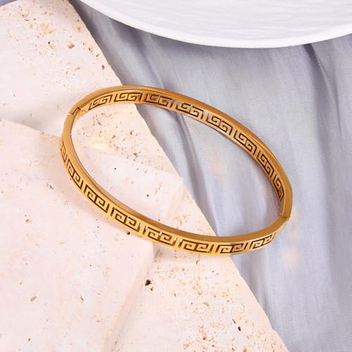 MILAKOO 4/6/8MM Greek Key Meander Bracelet Oval Stainless Steel Bangle Cuff Gifts for Women Men3