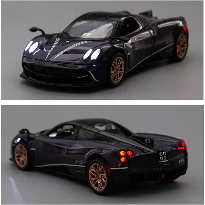 Image of Kids Model 1:24 Hayura Die Cast Metal Car Pull Back Action Opening Doors with Realistic Engine Sound Lights Toy Car Gift for Boys - Purple