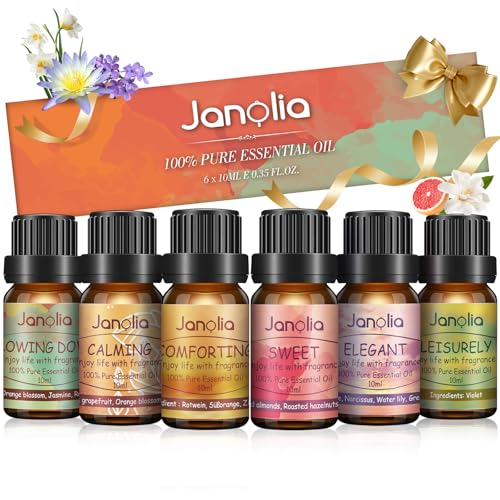 Janolia Aceites Esenciales 6x10mL, 100% Natural Aromaterapia, Essential Oil para Humidificador Difusor, Lámparas de Aromaterapia, Spa, Cuidado Corporal, Masajes