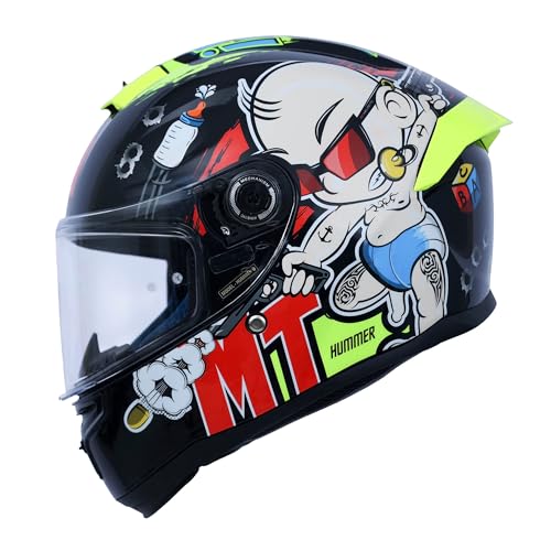 Image of MT Helmets Hummer B Bang Baby - DOT, ISI & ECE Certified Full Face Helmet, Polycarbonate Shell, Dual‑Density EPS, Pinlock‑Ready, Micrometric Fastener