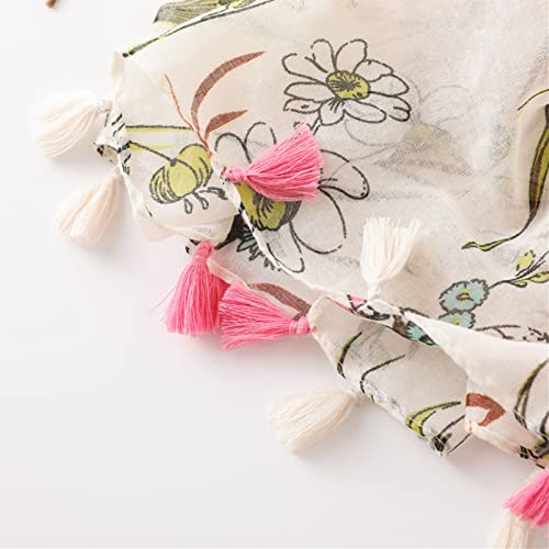 amokk Boho Floral Scarf for Women Lightweight Fashion Hijab Head Scarves with Tassels4