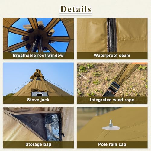 Image of TOMOUNT Canvas Bell Tent Wall Tent with Stove Jack for Camping Glamping Yurt Dia.16.4ft*9.2ft