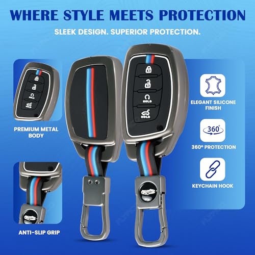 Image of Coll of Fest Premium Metal Silicon Key Cover Compatible with Hyundai Creta EV | Alcazar EV | Hyundai Alcazar | Hyundai Creta EV | Glow in the Dark