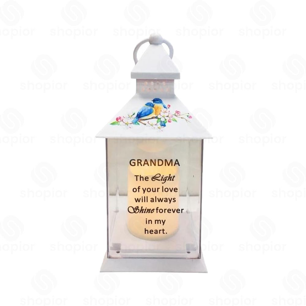 Waterproof Memorial Light Up Lantern for Graveside – Birds Flickering LED Candle with Timer, Weatherproof Remembrance Sympathy Gift or Loved Ones (Birds Lantern - Grandma)