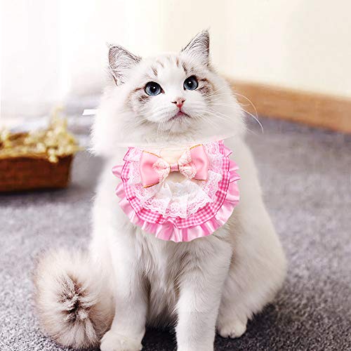 AriTan Pet Bandana Costume, Cat Pink Bow Lace Apparel Triangle Scarf Accessories, Dress up Lace Breathable Bibs for Small and Medium-Sized