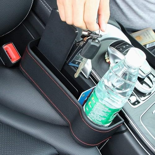 Image of Car Seat Gap Filler Organizer with Cup Holder - PU Leather Side Storage Box with Charging Hole, Anti Drop Seat Gap Pocket for Phone, Wallet, Keys and Bottles for Cars SUVs