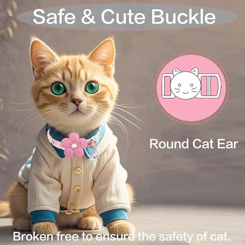 Cat Collar, HYQHYX Breakaway Kitten Collar with Flower,Rhinestone Kitty Collar with Bell, Floral Pet Collar with Safety Buckle for Cats and Puppy Dog - Image 4