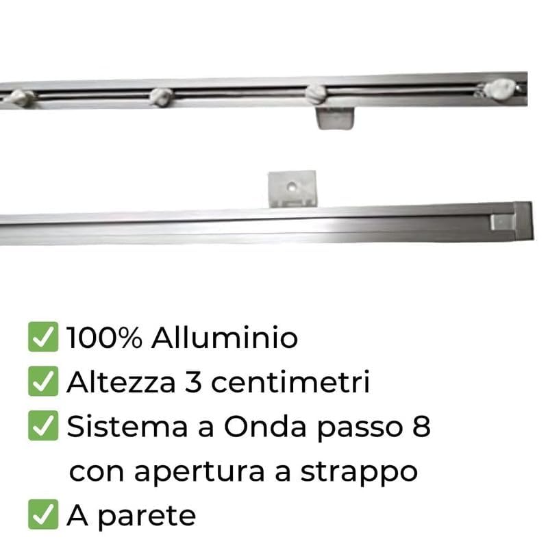Binario Tenda a Parete Scorrevole (280 cm) Zineffa per Tenda, Binario a Onda Decorativo in Alluminio con Tappi Terminali e Occhielli in PVC per Tende su Misura (Grigio)