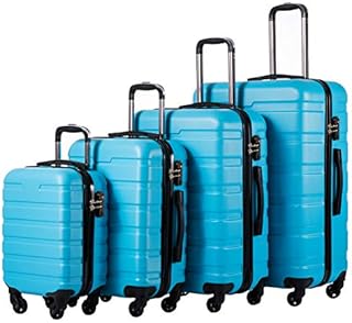 Coolife Luggage 4 Piece Set Suitcase Spinner Hardshell Lightweight TSA Lock (Family Set-Sky Blue)