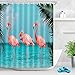 Produktbild LinZX Sea Sonnig Himmel Wolke Grüner Kokosnuss-Baum-Blätter Flamingo Duschvorhang Wasserdichten Badezimmer-Vorhang-Gewebe für Badewanne Dekor,Only Curtain 13872,150 x180cm-60x72inch