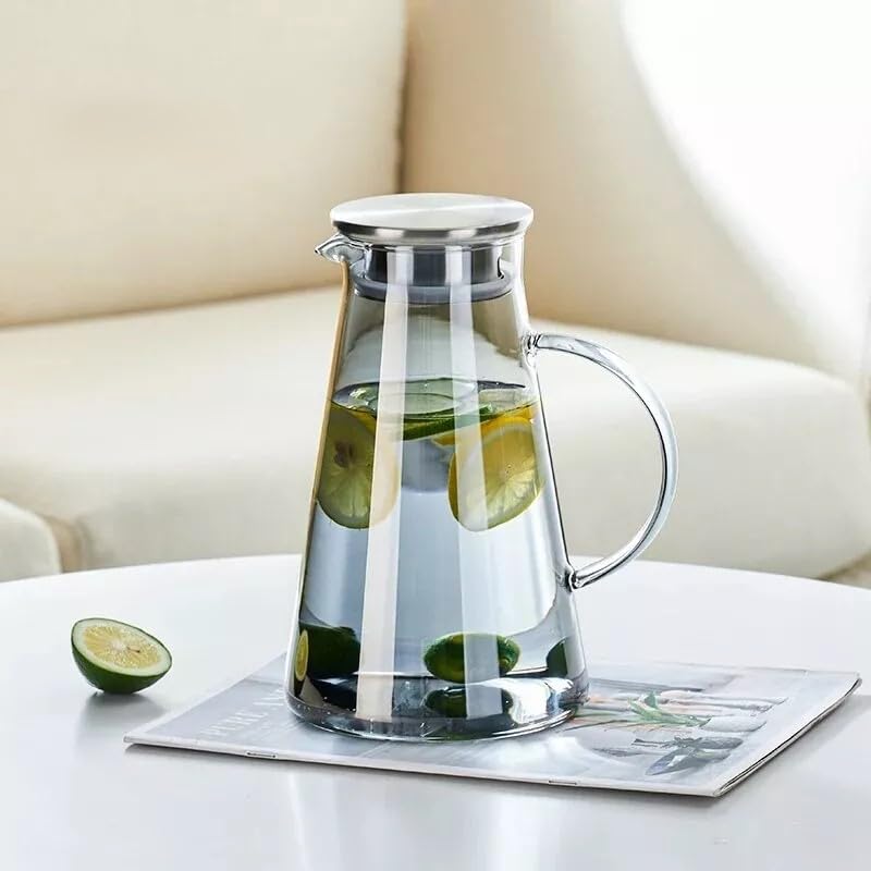 Image of Martvia Premium Juice and Water Black Glass Pitcher jug with Lid 1.9 Liter Romantic Style jugs with Handle Pitcher for Serve, Lassi, Cocktail, Ideal for Gift Beverage Carafes (NP - 04)