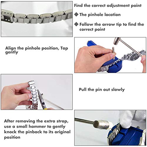 Watch Link Removal Tool Kit, Cridoz Watch Band Tool Chain Link Pin Remover with 12pcs Replacement Pins and 3pcs Pin Punches for Watch Bracelet Sizing, Watch Strap Adjustment and Watch Repair