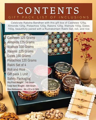 Image of Hyperfoods Rakhi Gift For Brother Rakhi With Gift For Brother Rakhi For Brother Set Of 5 Dry Fruits Combo Pack Rakhi For Brother With Dry Fruits Pack Of 6 Dryfruits Rudrakshtam Rakhi Pack Of 4