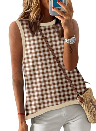 Image of Dokotoo Womens Summer Tops 2026 Casual Striped Color Block High Neck Tank Top Loose Knit High Low Sleeveless Shirts Blouses