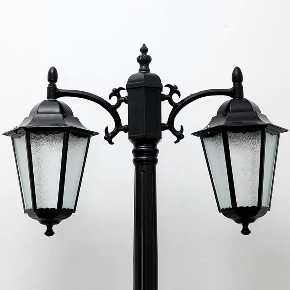 Słup oświetleniowy zewnętrzny, aluminiowy, wodoodporny, do oświetlenia ulicznego, na taras, do ogrodu, na wysoki słup, ze szklanym kloszem, wodoodporny, do oświetlenia dr,Black-Height 280cm