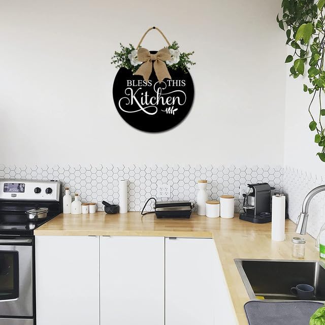 Miniatura 2 de Letrero rústico de madera para decoración de pared de cocina, 12 x 12 pulgadas, Bless This Kitchen
