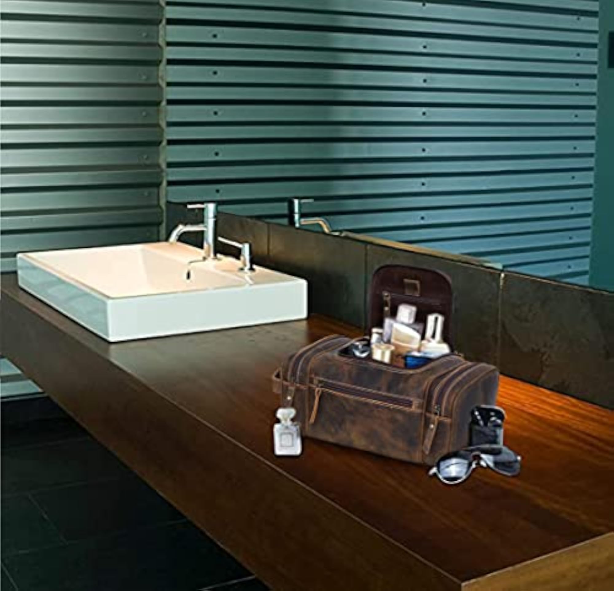 Extra Large Leather Toiletry Bag for Men, Travel Dopp Kit