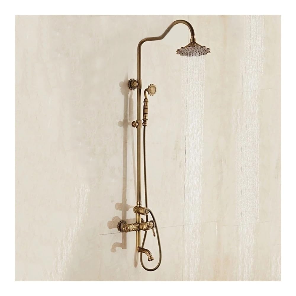 Antique Brass Finish Bathroom Rainfall with Spray Shower Brass Construction Faucet Set XT338