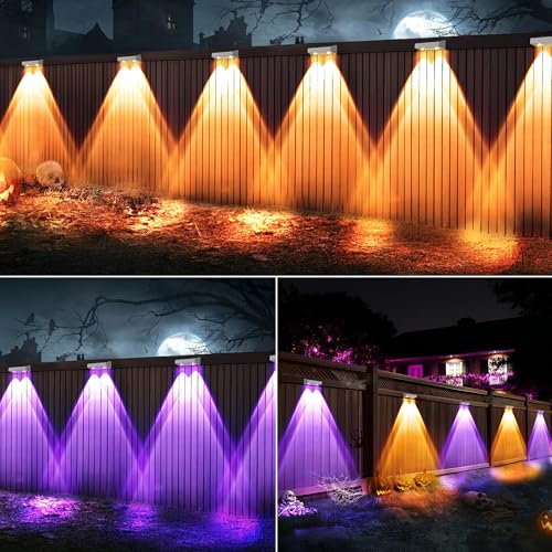 Image of Brizled Solar Fence Lights Outdoor, 8 Pack Warm White + Cool White + RGB Color Changing Outdoor Fence Lights 9 Colors & 11 Modes Solar Wall Lights, Waterproof Railing Lighting for Halloween Christmas
