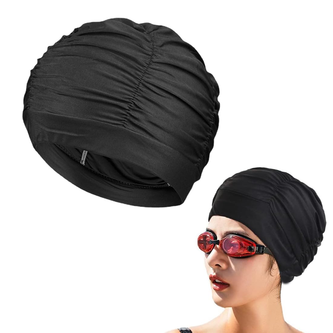 Bonnet de Bain Élastique en Tissu Polyester pour Cheveux Longs