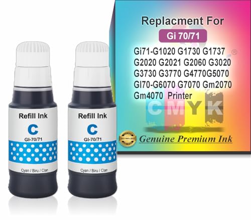 Image of CANOFF High Yield Refill Ink Bottle GI-70 /71 | Premium Dye-Based Black Ink for Ink Tank Printers | Smudge-Free, Quick Dry & Vivid Print Quality | Compatible Refill Ink (70ml Each) (Gi-70 /71 Cyan)