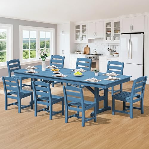 Image of SERWALL Outdoor Armless Dining Chairs Set of 2, All-Weather HDPE Patio Chair with 19.7 inch Widened Seat, for Backyard, Garden, Blue