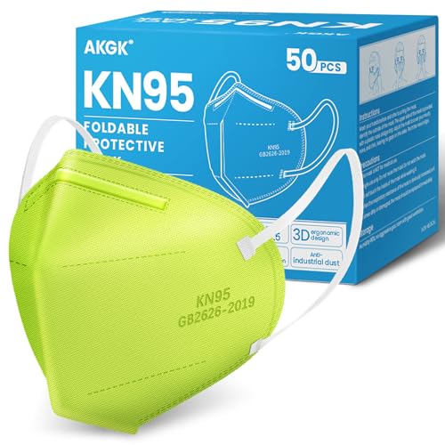 Akgk KN95 Face Mask 50 PCS, Breathable Protection 5-Ply Green Masks, Cup Dust Safety