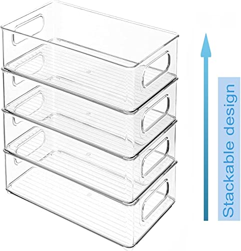 mDesign Plastic Long Stackable Storage Organizer Container, Organization Bin w/Handles for Kitchen, Pantry, Fridge, Freezer, Cabinet, Perfect to Hold Breast Milk - Ligne Collection - 4 Pack, Clear - Image 8