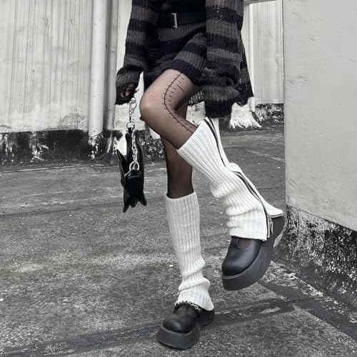 Image of Leg warmers for women grunge cute long leg cover stockings ankle warmers women's Leg warmers pack butterfly zipper socks (white)