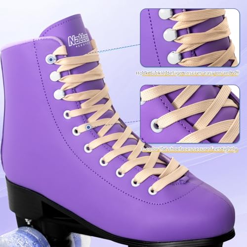Image of Nattork Roller Skates for Women Outdoor Indoor Four-Flashing Wheel Fun Fashionable Roller Skates for Men Girls Boys Dark Purple(Women Size US 8)